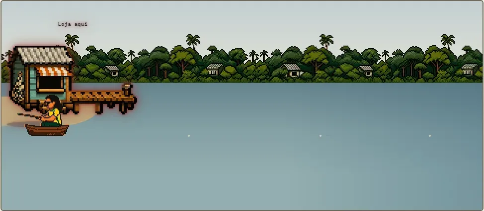 A venda de iscas na margem, com o cais e o barco atracado